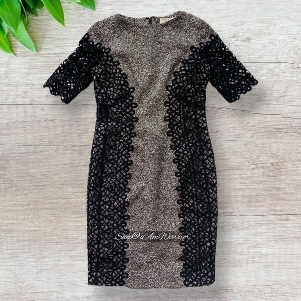 Lela Rose Textured Sheath Dress w/ Black Corded Lace Panels *shop@iAmWarrior - Picture 5 of 12
